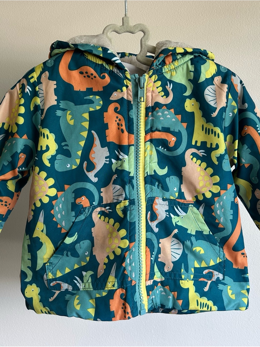 Kids' Teal Dinosaur Print Spring/Fall Jacket - Hooded (6-12m)